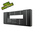 Proslat 10-Piece Mat Black Cabinet Set with Silver Handles and Stainless Steel Worktop
