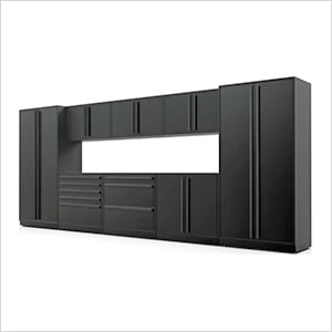 9-Piece Mat Black Cabinet Set with Black Handles and Powder Coated Worktop