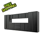 Proslat 9-Piece Mat Black Cabinet Set with Black Handles and Stainless Steel Worktop