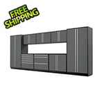 Proslat 10-Piece Glossy Grey Cabinet Set with Silver Handles and Powder Coated Worktop