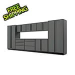 Proslat 9-Piece Glossy Grey Cabinet Set with Black Handles and Stainless Steel Worktop