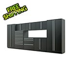 Proslat 9-Piece Mat Black Cabinet Set with Silver Handles and Powder Coated Worktop