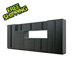 Proslat 9-Piece Mat Black Cabinet Set with Black Handles and Stainless Steel Worktop