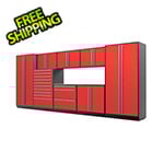 Proslat 9-Piece Glossy Red Cabinet Set with Silver Handles and Stainless Steel Worktop