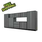 Proslat 9-Piece Glossy Grey Cabinet Set with Silver Handles and Powder Coated Worktop