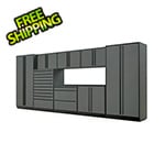 Proslat 9-Piece Glossy Grey Cabinet Set with Black Handles and Powder Coated Worktop