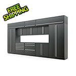 Proslat Garage Cabinets 13-Piece Mat Black Cabinet Set with Silver Handles and Powder Coated Worktop