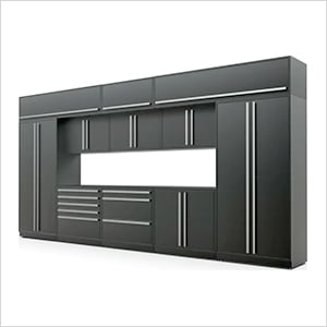 13-Piece Mat Black Cabinet Set with Silver Handles and Powder Coated Worktop