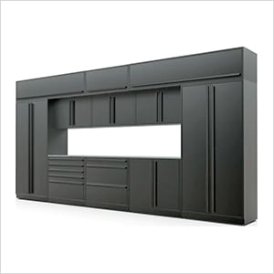 12-Piece Mat Black Cabinet Set with Black Handles and Powder Coated Worktop