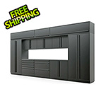 Proslat 12-Piece Mat Black Cabinet Set with Black Handles and Stainless Steel Worktop