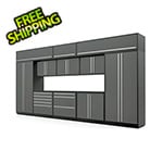 Proslat 12-Piece Glossy Grey Cabinet Set with Silver Handles and Powder Coated Worktop