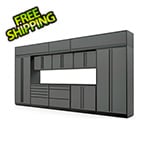 Proslat 13-Piece Glossy Grey Cabinet Set with Black Handles and Powder Coated Worktop