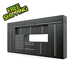 Proslat Fusion Plus 12-Piece Mat Black Garage Cabinet Set with Silver Handles and Powder Coated Countertop