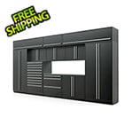 Proslat 12-Piece Mat Black Cabinet Set with Silver Handles and Stainless Steel Worktop