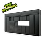 Proslat Garage Cabinets 12-Piece Mat Black Cabinet Set with Black Handles and Powder Coated Worktop