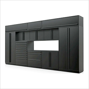 12-Piece Mat Black Cabinet Set with Black Handles and Powder Coated Worktop