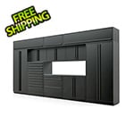 Proslat 12-Piece Mat Black Cabinet Set with Black Handles and Stainless Steel Worktop