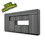 Proslat 12-Piece Glossy Grey Cabinet Set with Silver Handles and Powder Coated Worktop