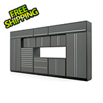 Proslat 12-Piece Glossy Grey Cabinet Set with Silver Handles and Stainless Steel Worktop