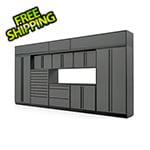Proslat 12-Piece Glossy Grey Cabinet Set with Black Handles and Powder Coated Worktop