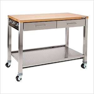 UltraHD 2-Drawer Mobile Workcenter Island with Solid Wood Top