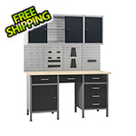 vidaXL 5-Foot Workbench Storage System with Pegboard and Wall Cabinets