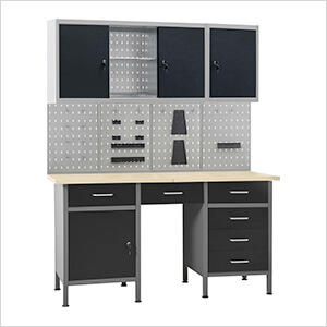 5-Foot Workbench Storage System with Pegboard and Wall Cabinets