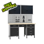 vidaXL 5-Foot Workbench Storage System with Pegboard and Wall Cabinets