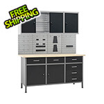 vidaXL 5-Foot Workbench Cabinet System with Pegboard and Wall Cabinets