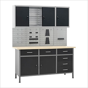 5-Foot Workbench Cabinet System with Pegboard and Wall Cabinets