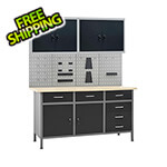 vidaXL 5-Foot Workbench Cabinet System with Pegboard and Wall Cabinets