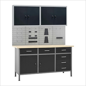 5-Foot Workbench Cabinet System with Pegboard and Wall Cabinets