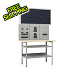 vidaXL 4-Foot Workbench with Pegboard and Wall Cabinet Set
