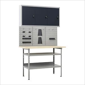 4-Foot Workbench with Pegboard and Wall Cabinet Set