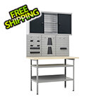 vidaXL 4-Foot Workbench with Pegboard and Wall Cabinet System