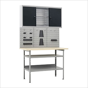 4-Foot Workbench with Pegboard and Wall Cabinet System
