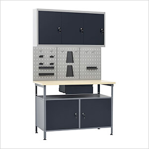 4-Foot Workbench System with Pegboard and Wall Cabinet