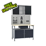 vidaXL 4-Foot Workbench Set with Pegboard and Wall Cabinet