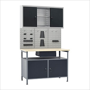 4-Foot Workbench Set with Pegboard and Wall Cabinet