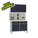 vidaXL 4-Foot Workbench System with Pegboard and Wall Cabinet