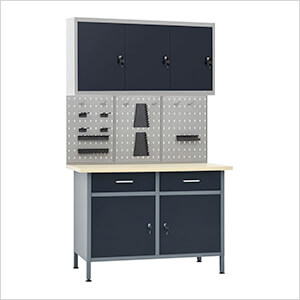 4-Foot Workbench System with Pegboard and Wall Cabinet