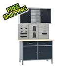 vidaXL 4-Foot Workbench Set with Pegboard and Wall Cabinet