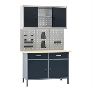 4-Foot Workbench Set with Pegboard and Wall Cabinet
