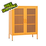 vidaXL 31.5" x 13.8" x 40" Steel Storage Cabinet with Screen Doors (Mustard Yellow)