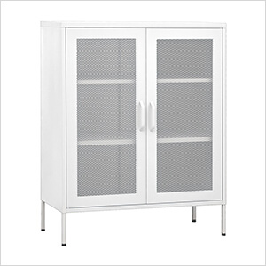 31.5" x 13.8" x 40" Steel Storage Cabinet with Screen Doors (White)