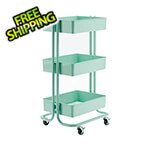 Seville Classics 3-Tier Rolling Steel Bin Trolley Cart (Mint)