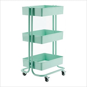 3-Tier Rolling Steel Bin Trolley Cart (Mint)