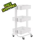 Seville Classics 3-Tier Rolling Steel Bin Trolley Cart (White)