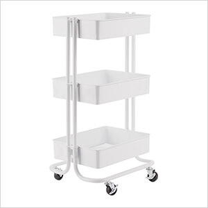 3-Tier Rolling Steel Bin Trolley Cart (White)