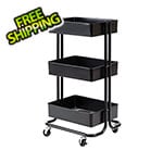 Seville Classics 3-Tier Rolling Steel Bin Trolley Cart (Black)